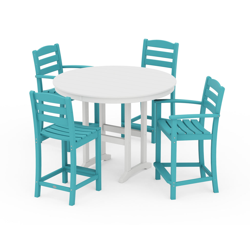 La Casa Café 5-Piece Round Farmhouse Counter Dining Set