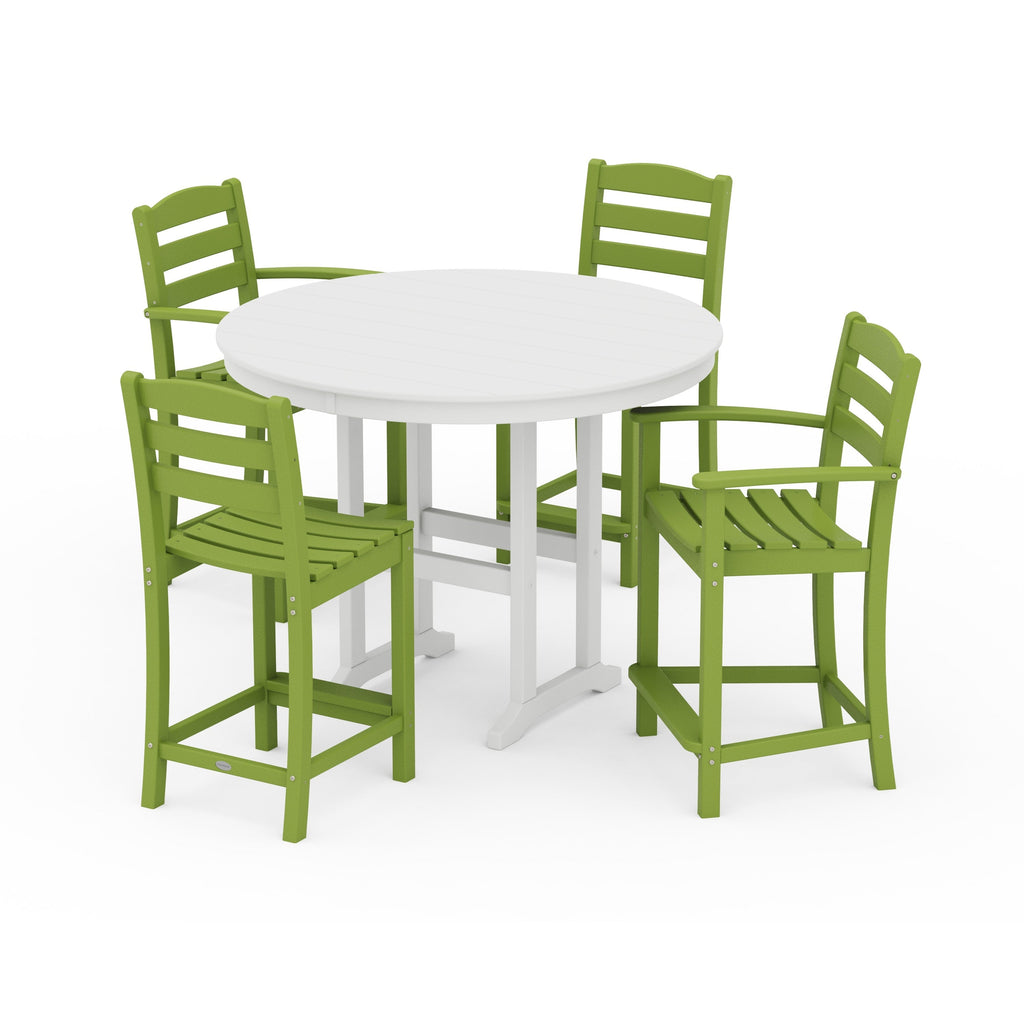 La Casa Café 5-Piece Round Farmhouse Counter Dining Set