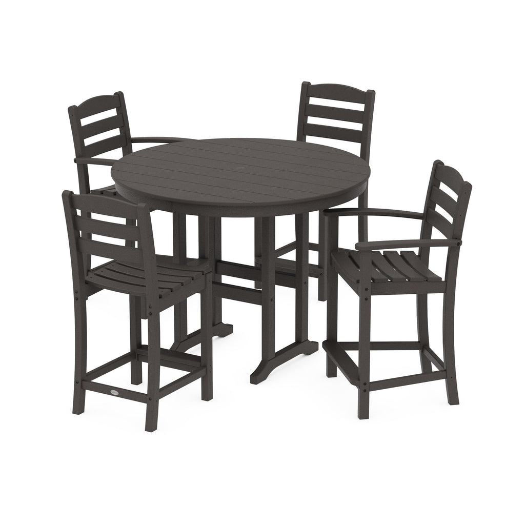 La Casa Café 5-Piece Round Farmhouse Counter Dining Set